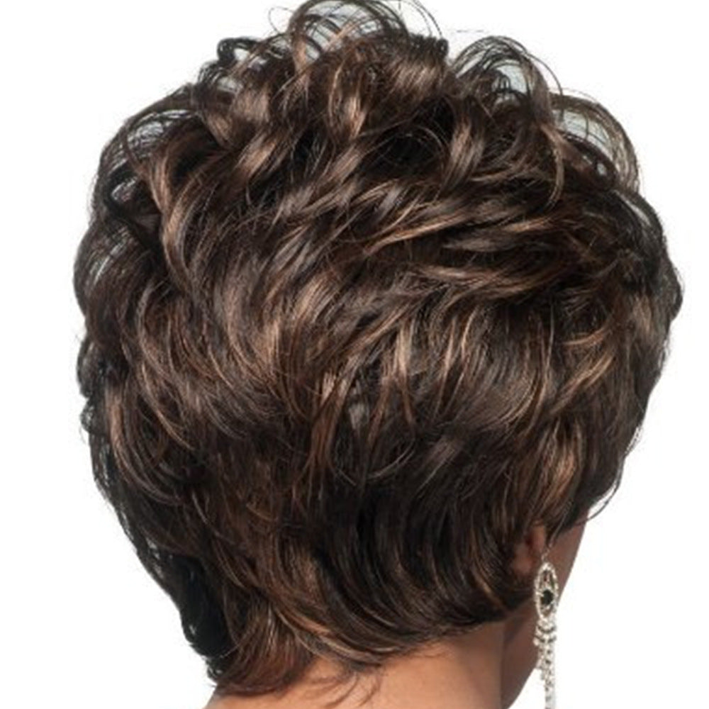 Women's Side Bangs Fluffy Pick Color Head Wig Short Curly Hair