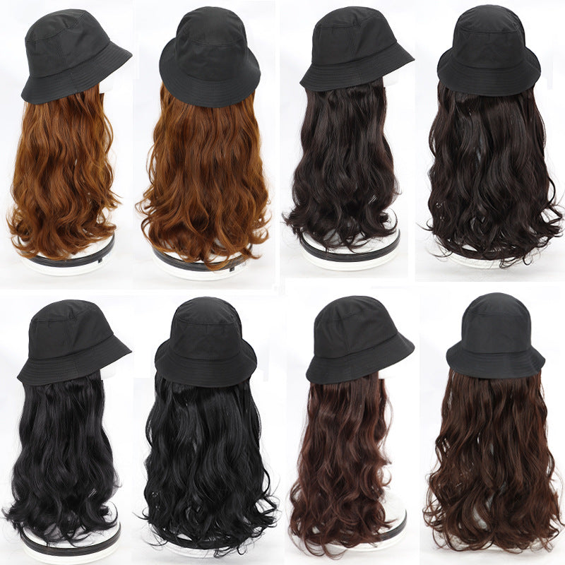 Female Fisherman Hat Curly Hair Band Integrated Big Wig Long Curls