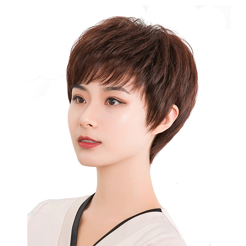 Women's Short Texture Mother's Full Type Human Cover Real Hair Wig