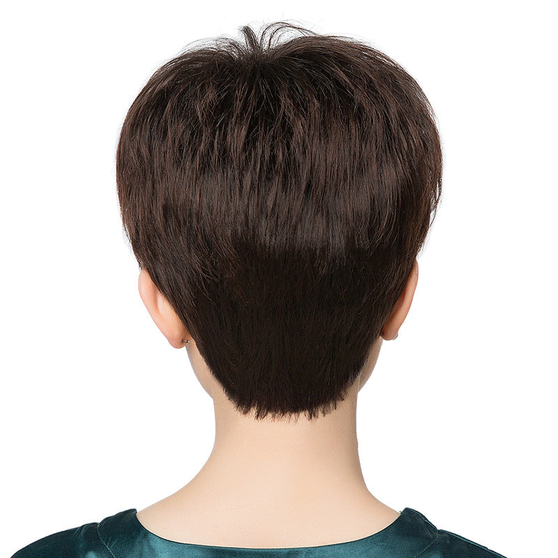 Women's Style Human Lady Mom Fashion Fluffy Natural Wig Short Straight Hair