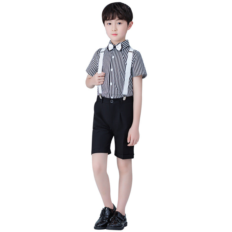 Children's Dress British Gentleman Striped Suspender Pants Class Activity Host Children's Suit