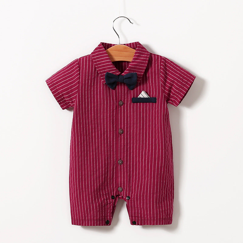 Children's Class Clothes Born One Year Old Gentleman Short Sleeve Rompers Jumpsuit, Climbing Suit