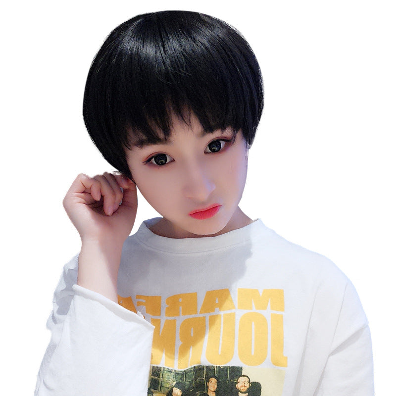 Women's Collarbone Length Haircut Cute Round Face Makeup Fluffy Wig Short Straight Hair