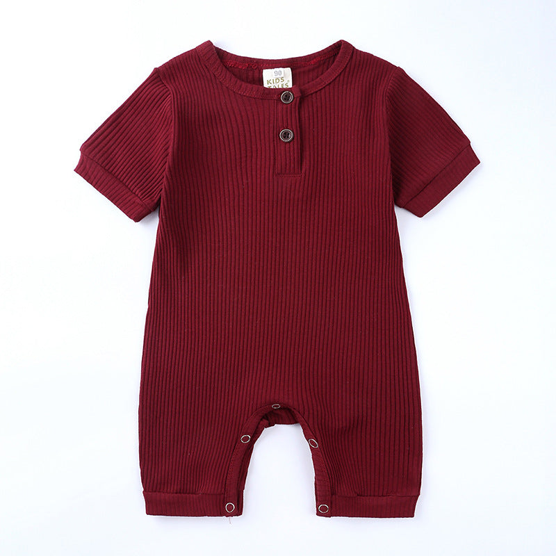 Children's Clothing Solid Color Jumpsuit Summer Short Sleeve Rompers Sunken Jumpsuit, Climbing Suit
