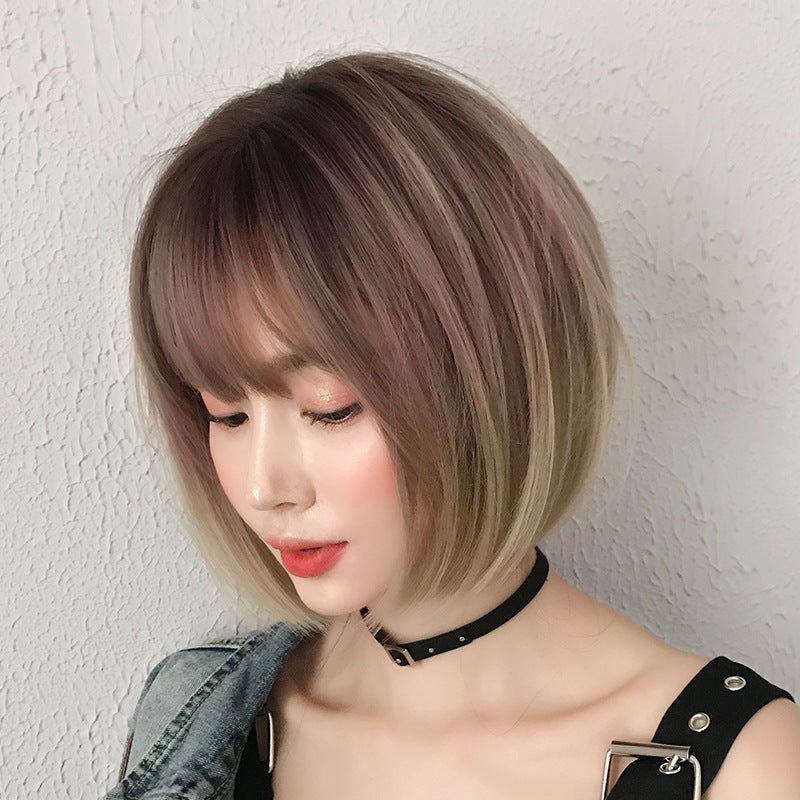 Women's Realistic Chemical Fiber Sheath Gradient Color Wig Short Straight Hair