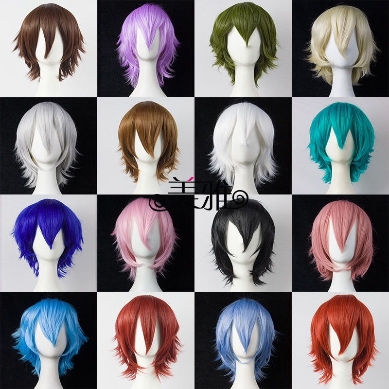 Universal Short Hair Face Closing Black White Yellow Blue Pink Cos Wig