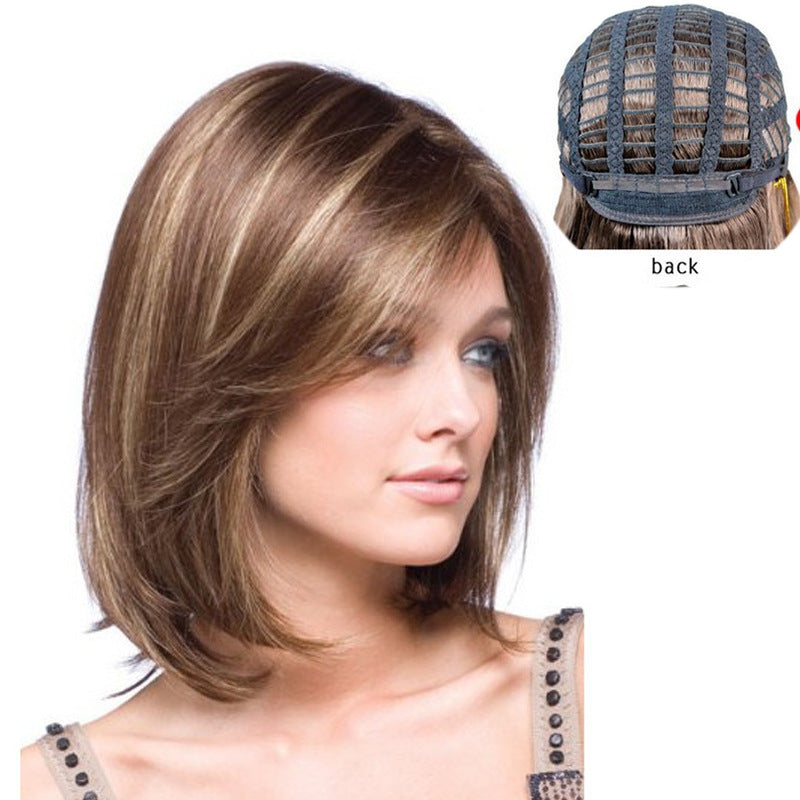 Women's Fashion Fiber Brown Pick Gold Wig Short Straight Hair