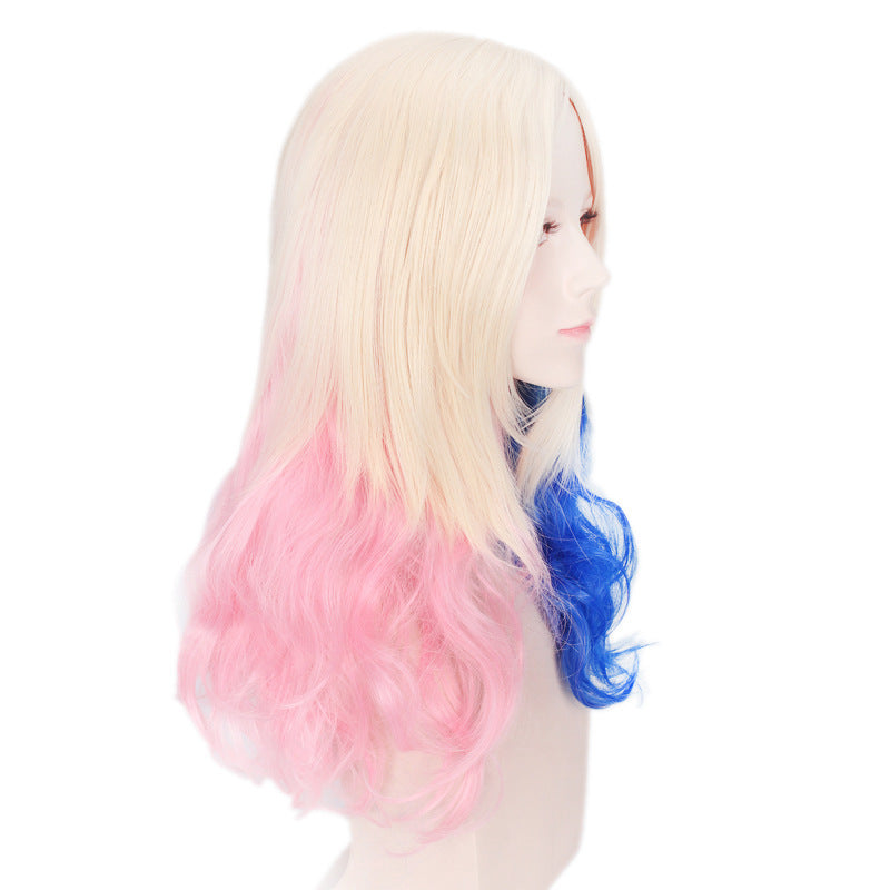 Movie Suicide Squad Ugly Harley Quinn Gradient Red Wig Long Curls
