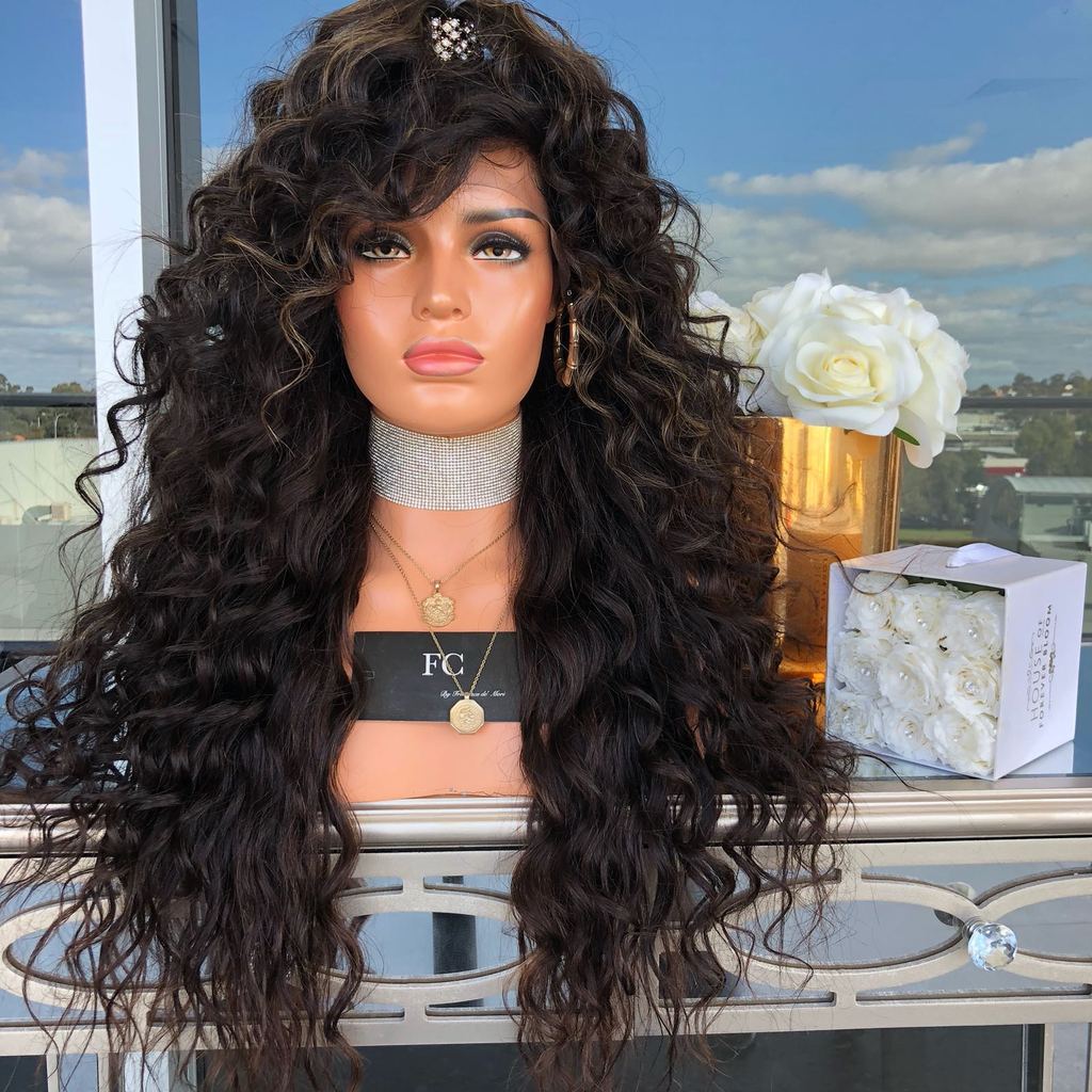 Women's Fashion Dark Brown Curly Hair Chemical Fiber Big Wave Wig Long Curls