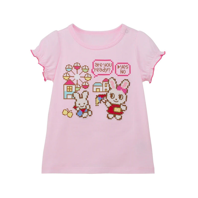 Children's Summer Round Neck Top Boys Cartoon Cute Game Bear Rabbit Children's T-shirt