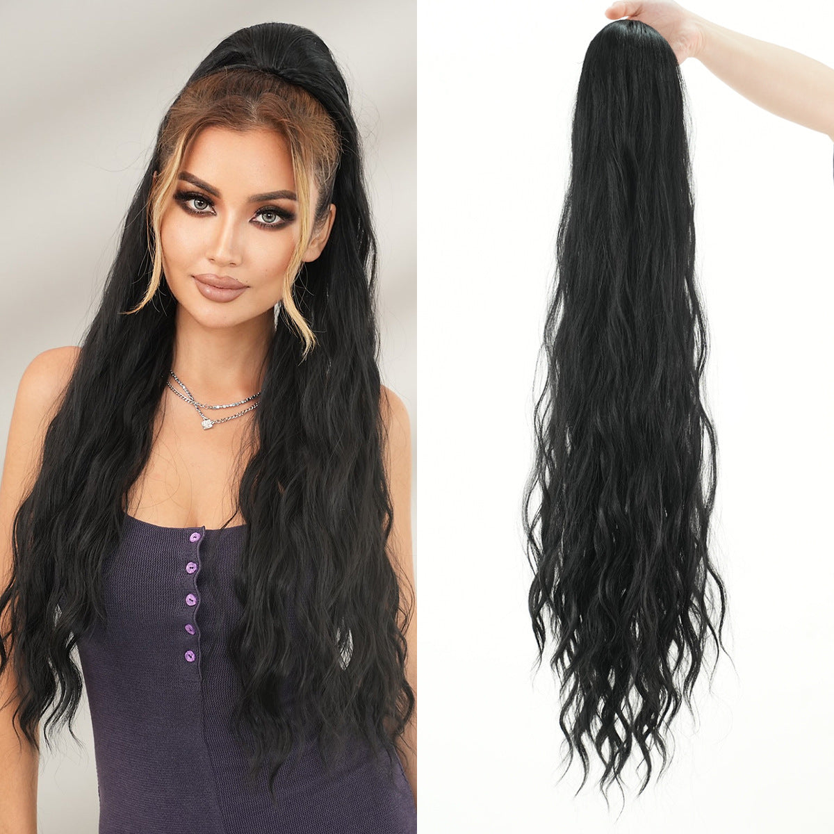 Inch Extra Long Curl Drawstring Net Pocket Elastic Water Wig Ponytail
