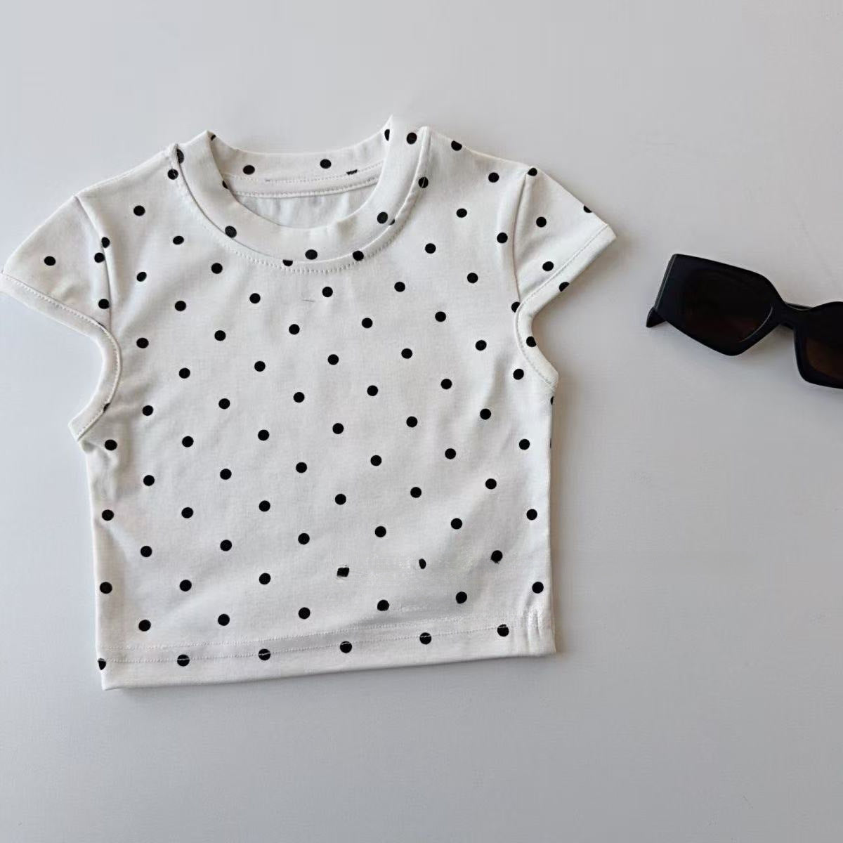 Dot Printed Short Sleeve Slim Round Neck Bottoming Shirt Top Children's T-shirt