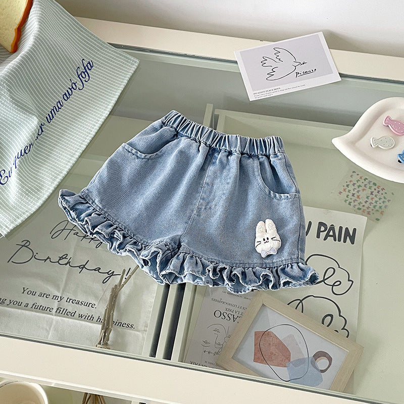 Summer Polo Collar Top Short-sleeved Lace Children's Suit