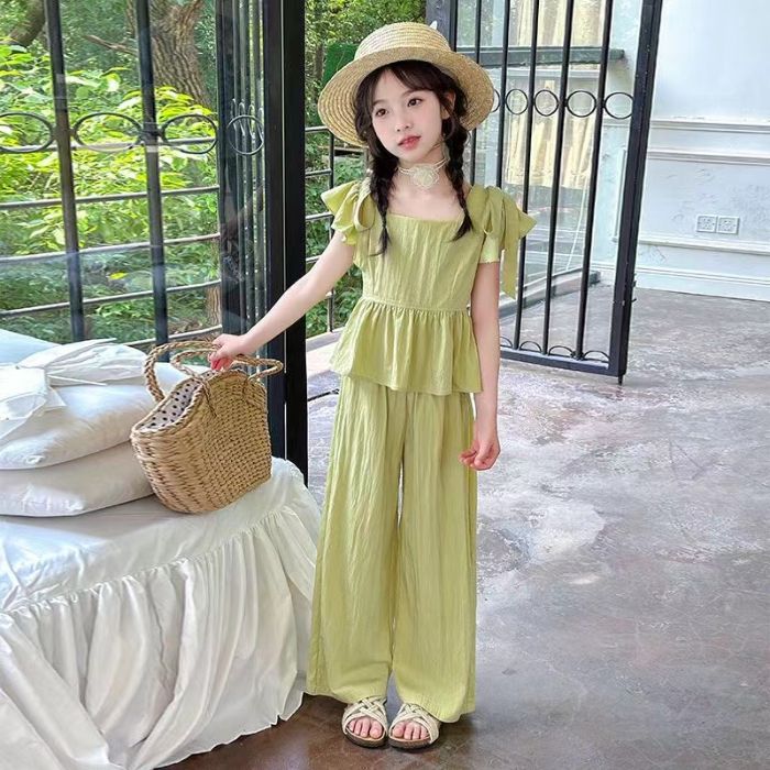 Children's Summer Pants Casual Flying Sleeves Top Drape Children's Suit