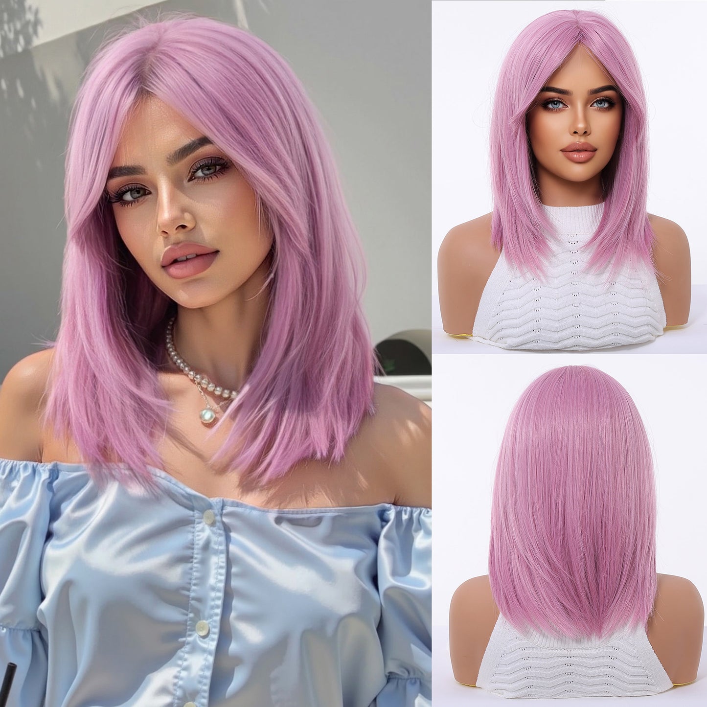 Gradient Gold Female Medium Hair Style Long Straight Wig