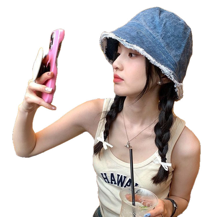 One-piece Denim Fisherman Twist Braid Summer Short Hair Collarbone Length Long Straight Wig