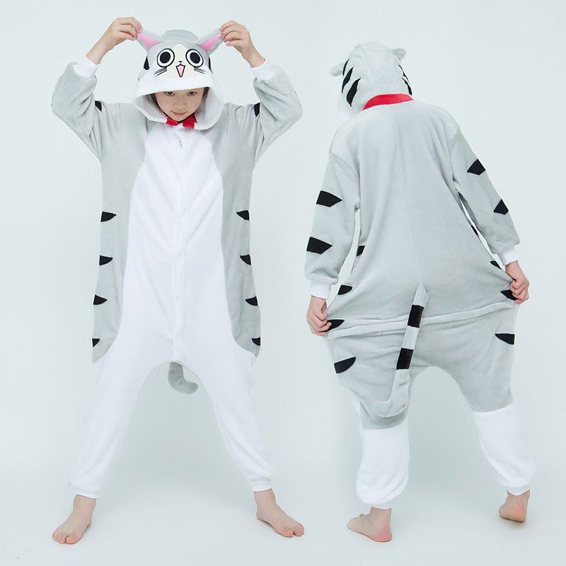 Children's Cartoon Animal One-piece Pajamas Rainbow Flannel Lion Cute Long Jumpsuit, Climbing Suit
