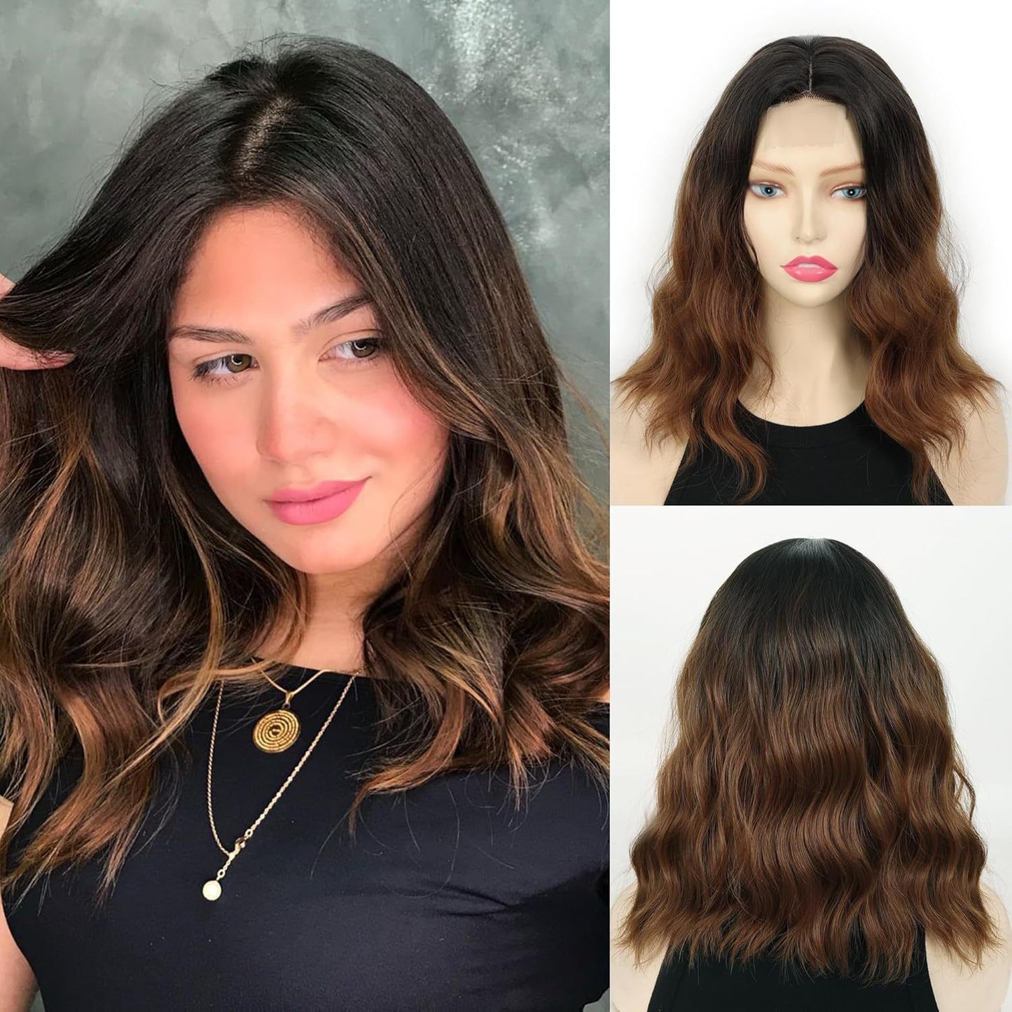 Gradient Color Long Female Big Wave Wig Short Curly Hair