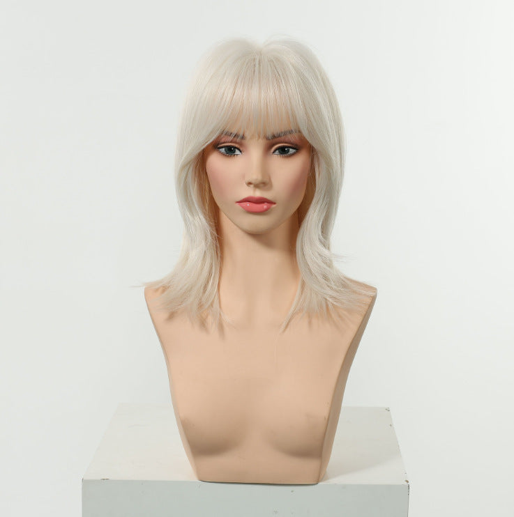 Natural Realistic Lightweight Breathable Summer Gradient Gray Gold Collarbone Length Wig Short Straight Hair