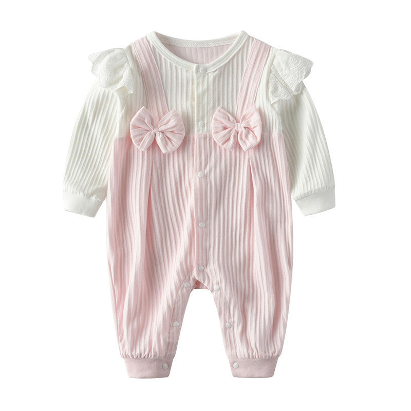 Double Bow Strap Clothes Long Cotton Sleeve Jumpsuit, Climbing Suit