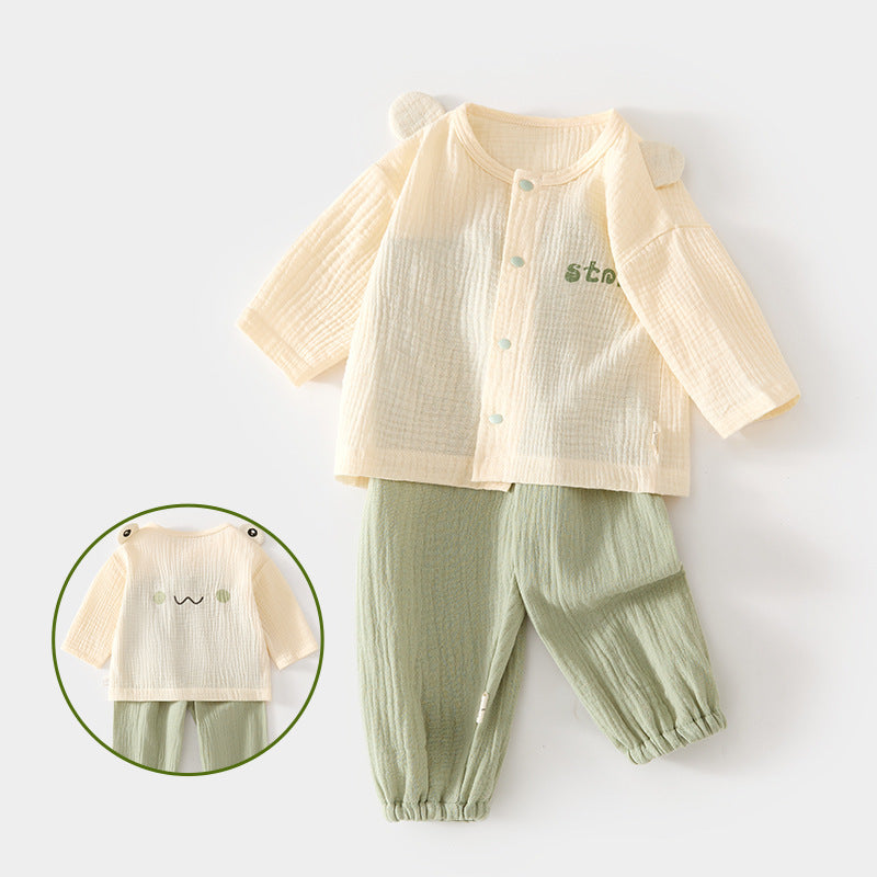 Pajama Sets Long Sleeve Double Pure Top Pants Summer Air Children's Suit