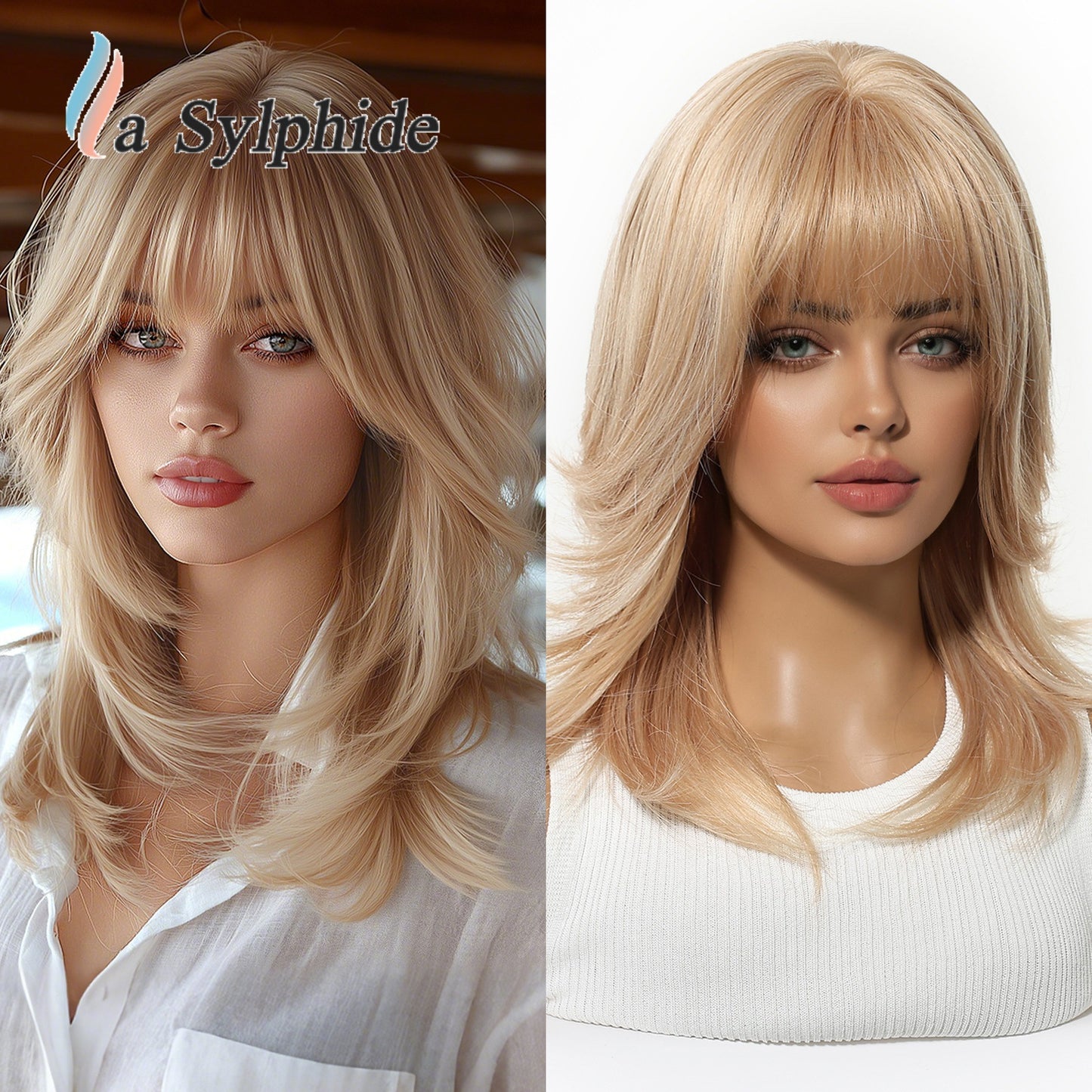 Women's Lightweight Breathable Mid-length Natural One-piece Collarbone Simulation Full Wig Short Straight Hair