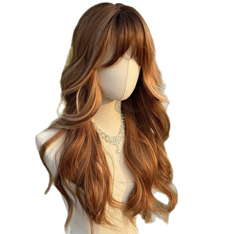Women's Red-brown Wavy Cut Fiber Curly Hair In Wig Long Curls