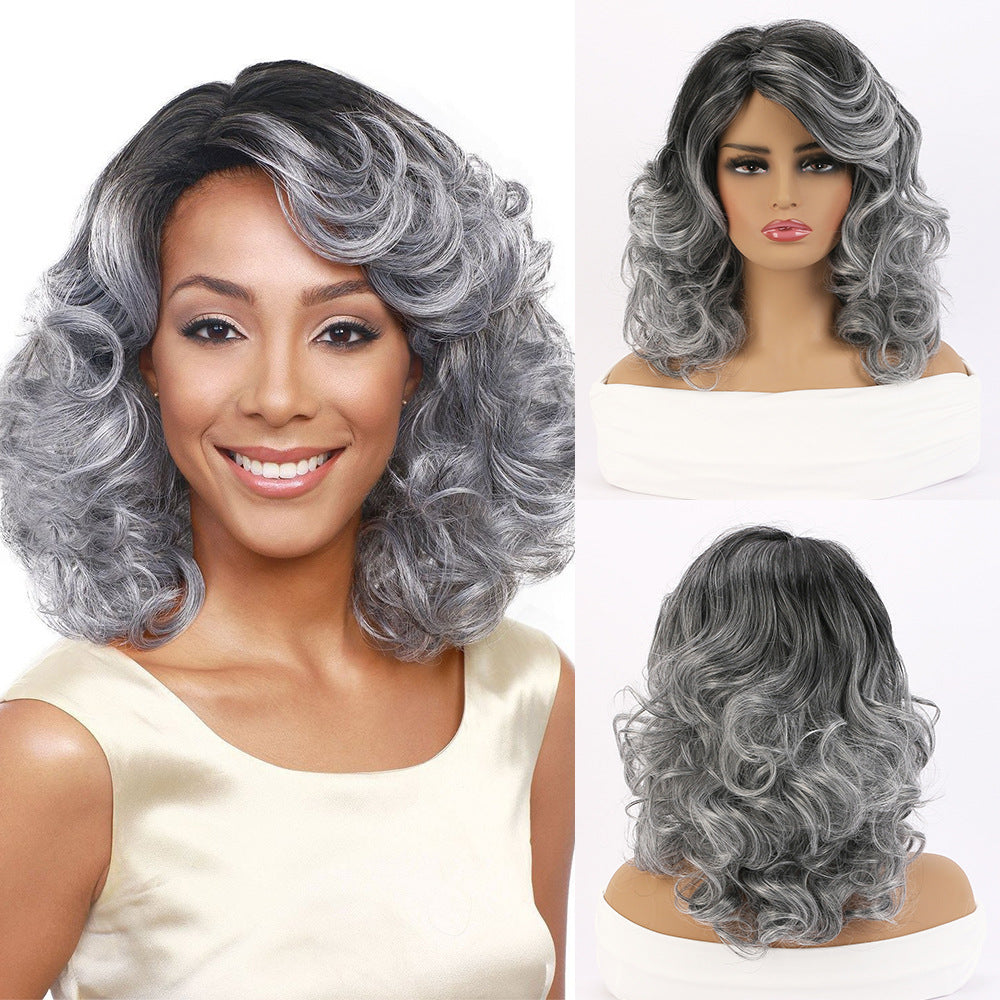 Women's Side Bangs Fluffy Head Cover Wig Short Curly Hair