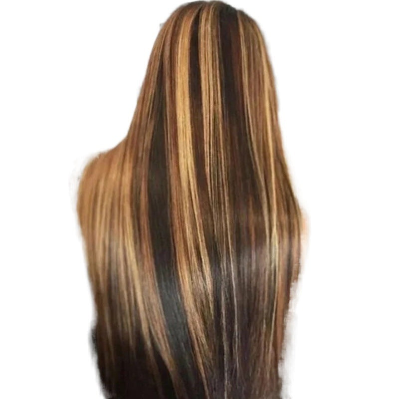 Dyed Gradient Straight Hair Fiber Rose Wig Long Curls