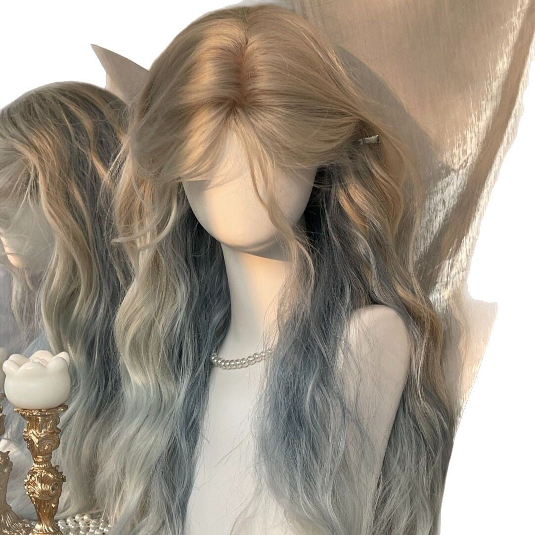 Women's Blue Gradient Layered Dyed Atmosphere Curly Hair Wig Long Curls