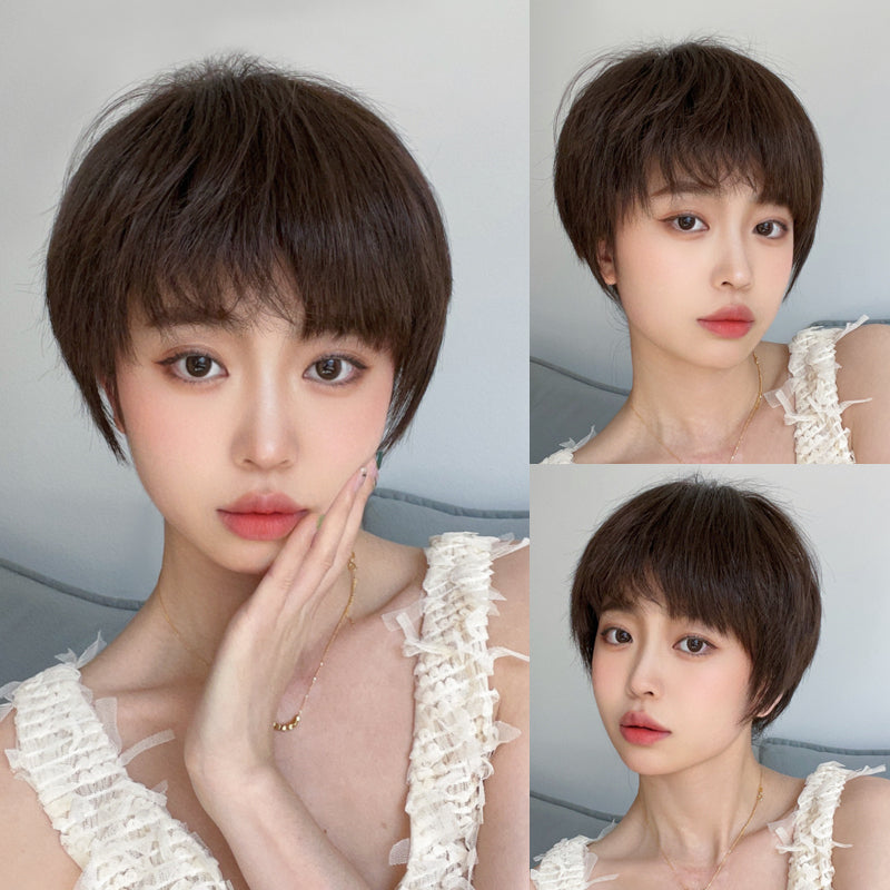 Style Short Female Handmade High Skull Top Show Face Small Real Hair Wig