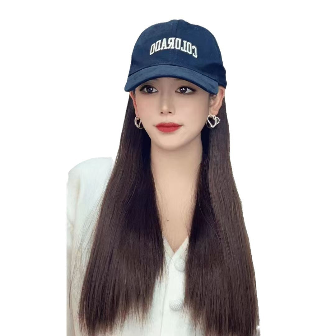 Straight Hair Peaked Cap Head Cover Letter Baseball Cos Wig