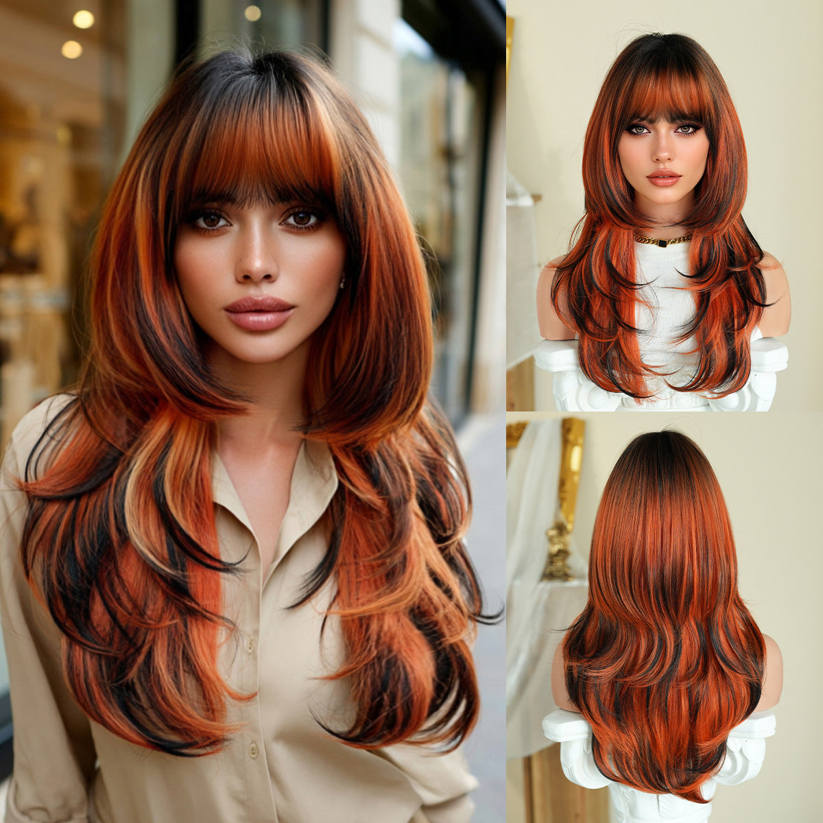 Quality Platinum Female Layered Texture Hair Bangs Natural Heat-resistant Long Straight Wig