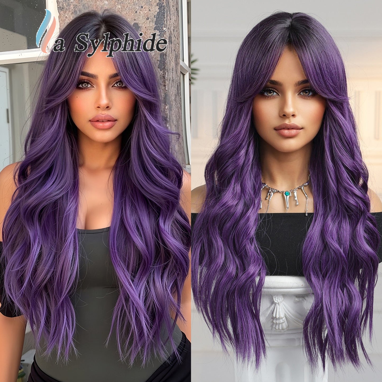 Sier White Highlight Curly Hair Bangs Wig Long Curls