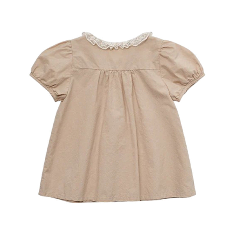 Cotton Pink Lace Peter Pan Collar Cute Doll Short Sleeve Children's Shirt