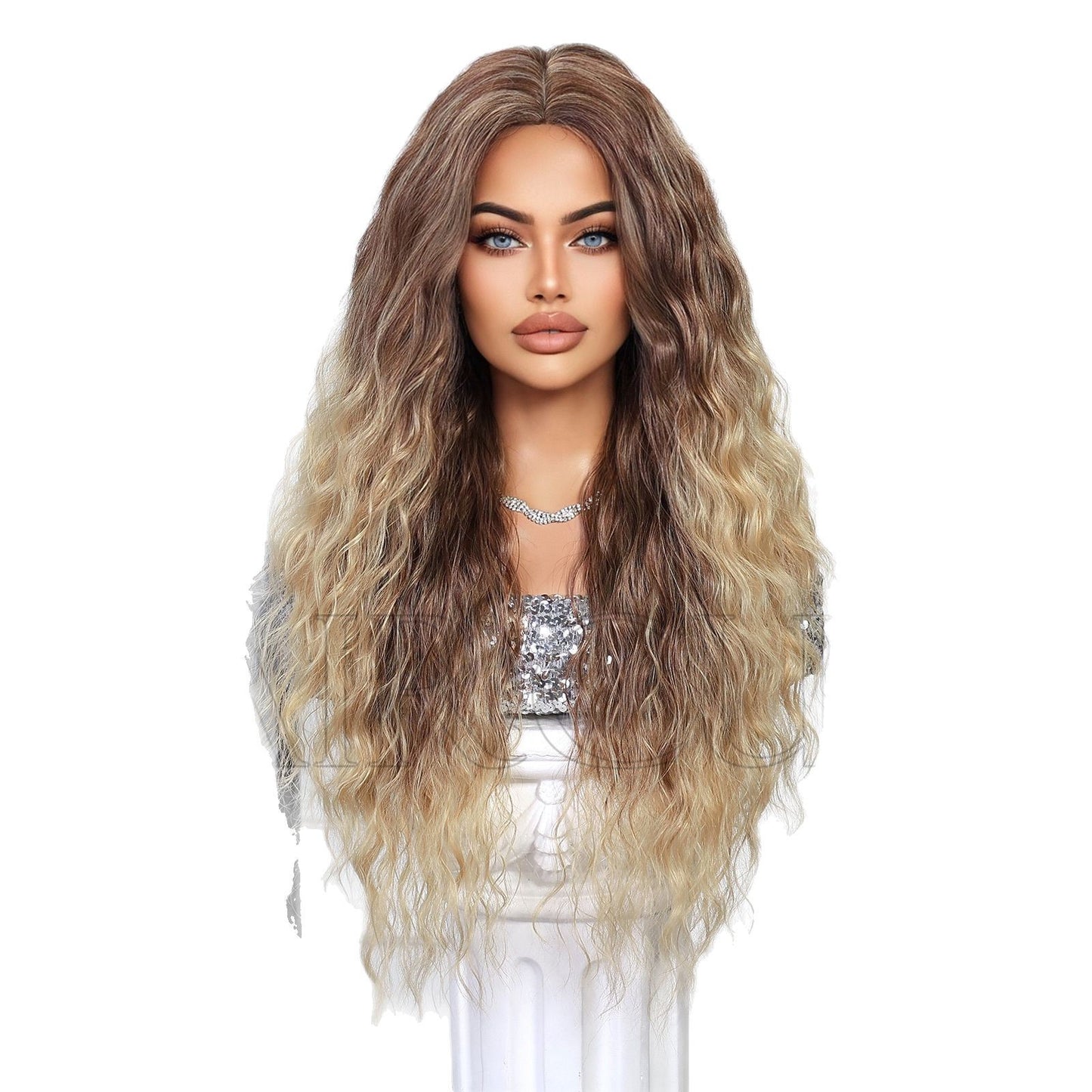 Gradient Dyed Mid-point Temperament Head Cover Female Wig Long Curls