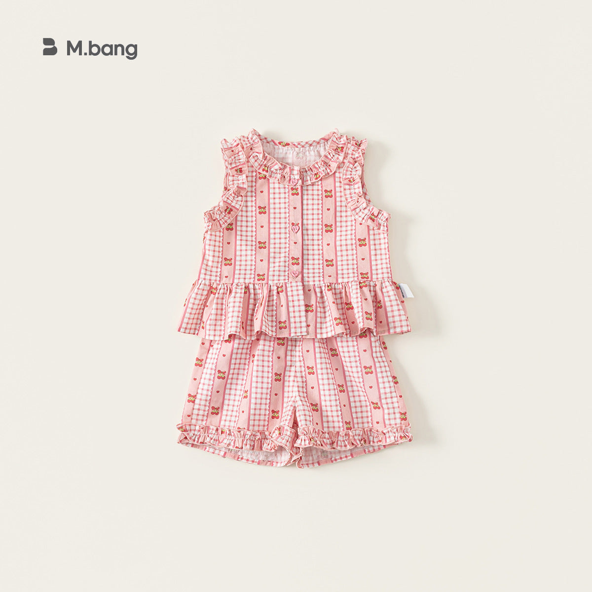 Women's & Children's Clothing Plaid Two-piece Sleeveless Top Sweet Lace Shorts Children's Suit