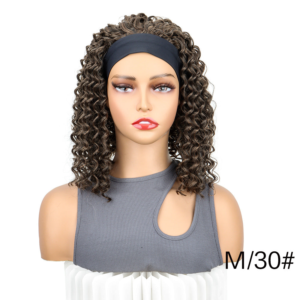 Women's Small Roll Headband African Afro Wig Short Curly Hair