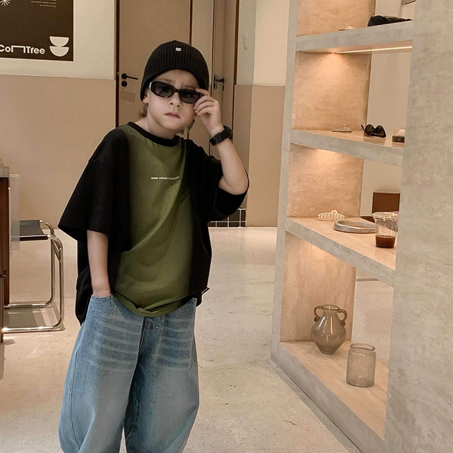 Children's Boys Older Crew Neck Short Sleeves Fashionable Half Sleeve Korean Children's T-shirt