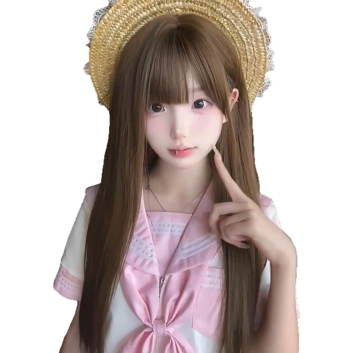 Women's Luo Cold Brown Hair Elegant Sweet Waist Air Bangs Long Straight Wig