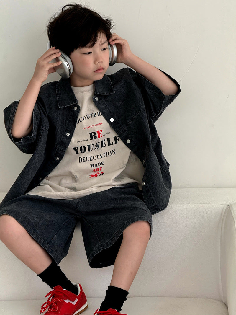 Boy Summer Clothing Shirt Boys Short Sleeve Top Children's Suit