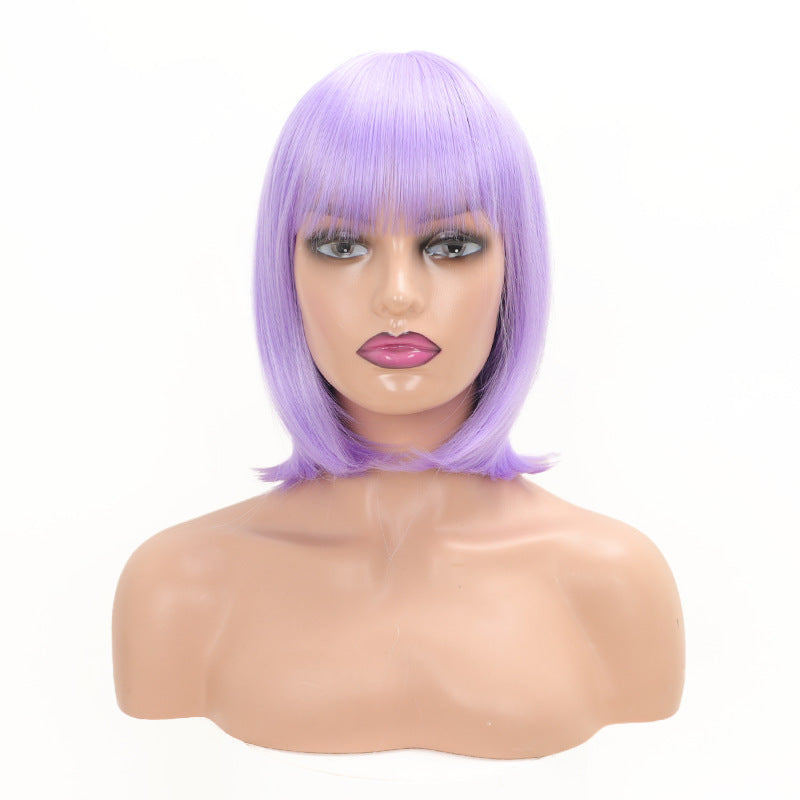 Color Inner Buckle Bangs Inch Wave Wig Short Straight Hair