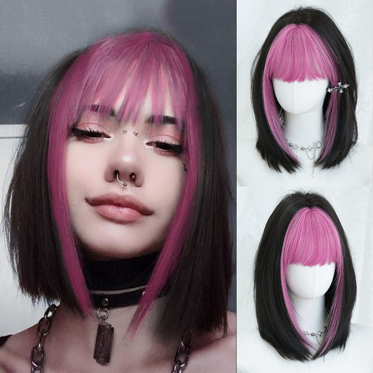 Asian Culture Bobo Female Gray White Bangs Lolita Wig Short Straight Hair