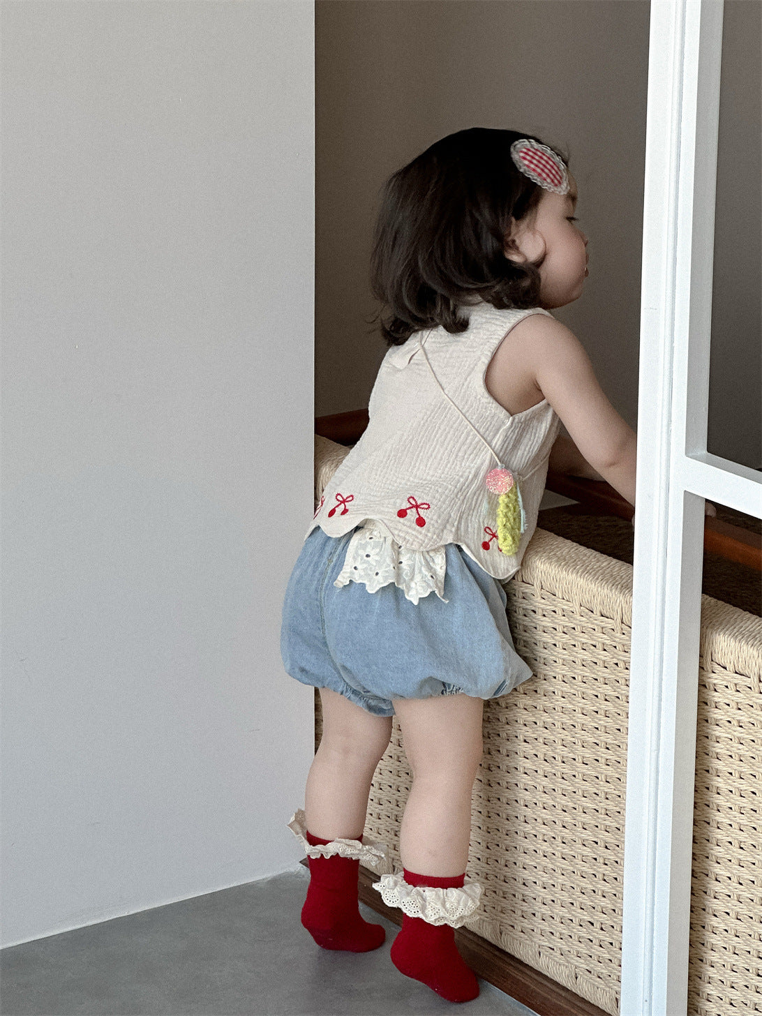Children's Summer Clothes Thin Wear Korean Style Clothing Vest Denim Bodysuit Children's Suit