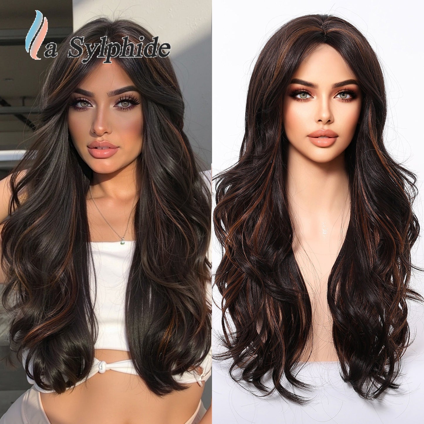 Women's Mid-length Bangs Gray White Head Cover Chemical Fiber Curly Hair Wig Long Curls