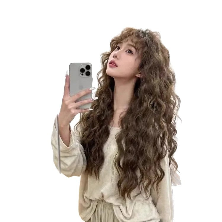 Style Small Bangs Curly Hair Cold Brown Egg Roll Daily Wig Long Curls
