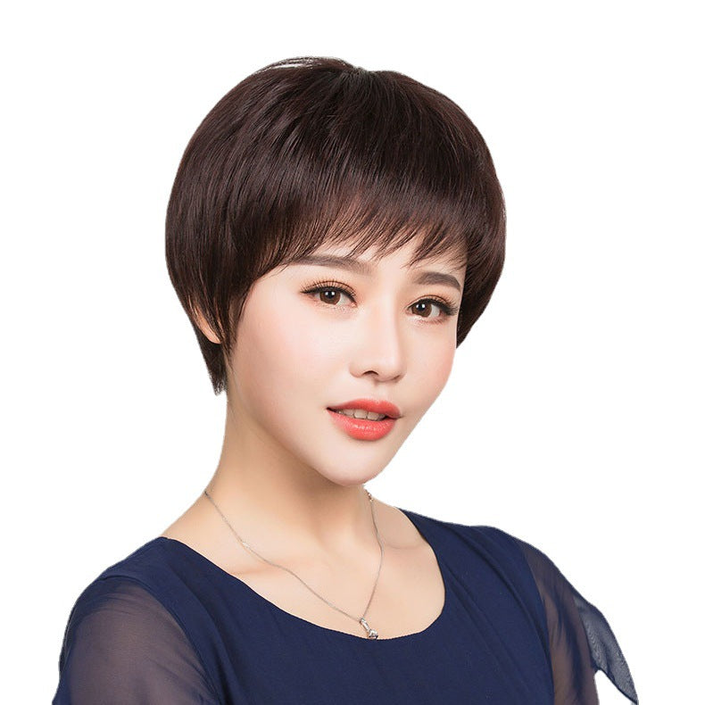 Women's Short Artificial Human Sheath Bald Head Can Be Real Hair Wig