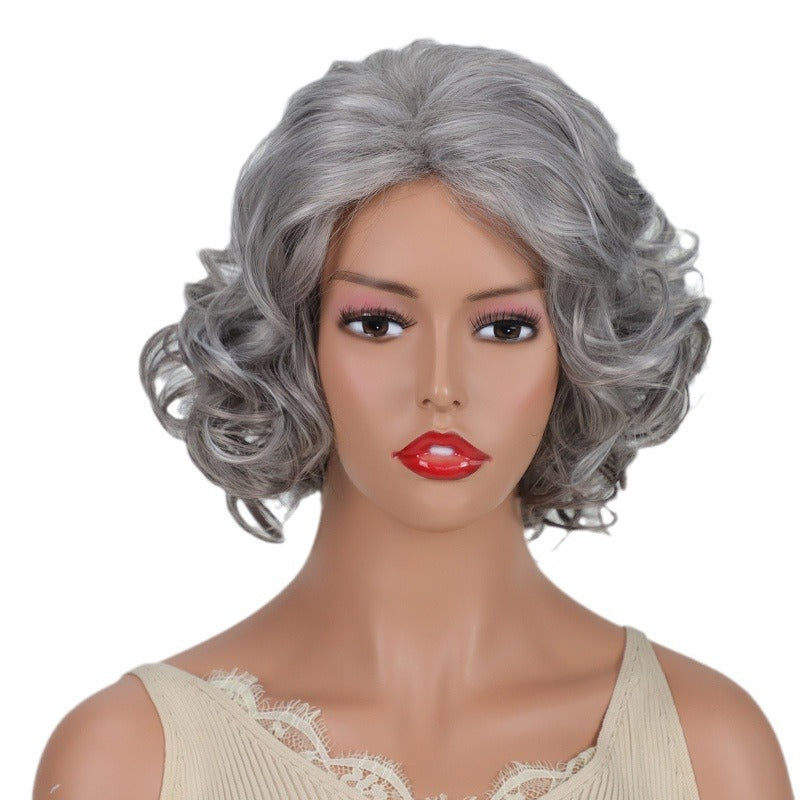 Female Full Head Gray Synthetic Wigs Wig Short Curly Hair