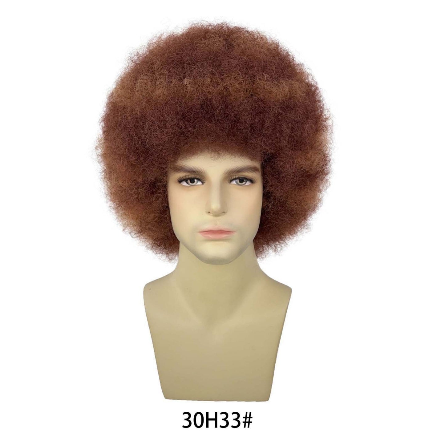 Men's Black Small Roll Explosion Head Cover Wig Long Curls