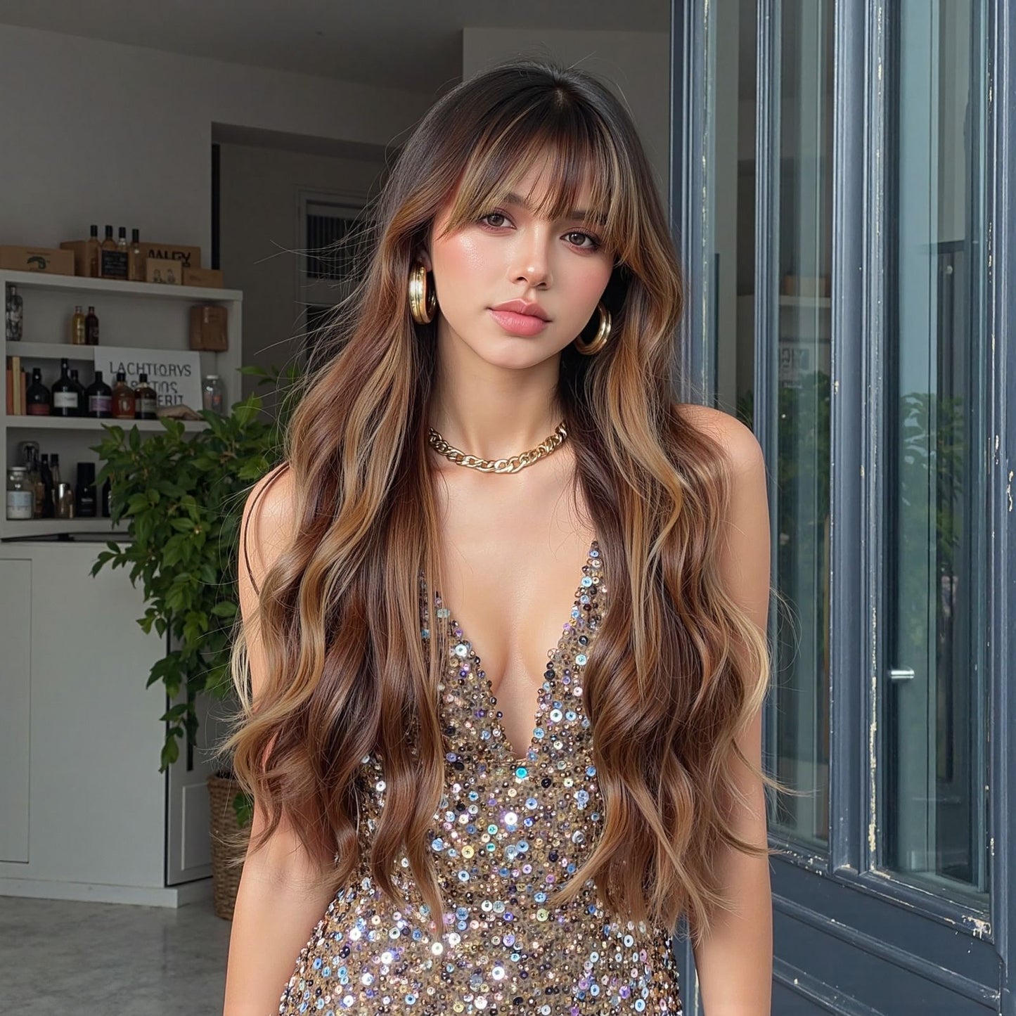 Women's Korean Curly Hair Bangs Big Wave Simulation Natural White Wig Long Curls